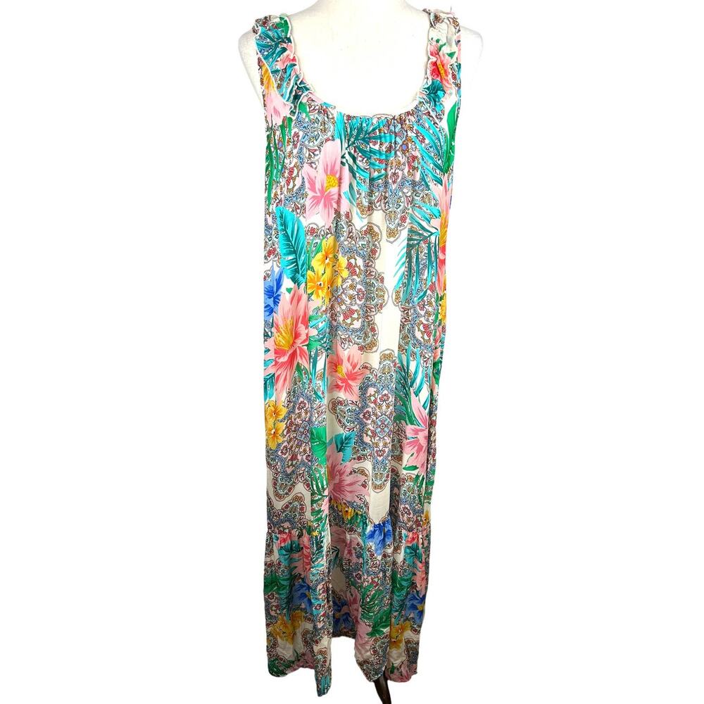 Jade by Johnny Was Sleeveless Floral Hosta Maxi Dress EUC Size M